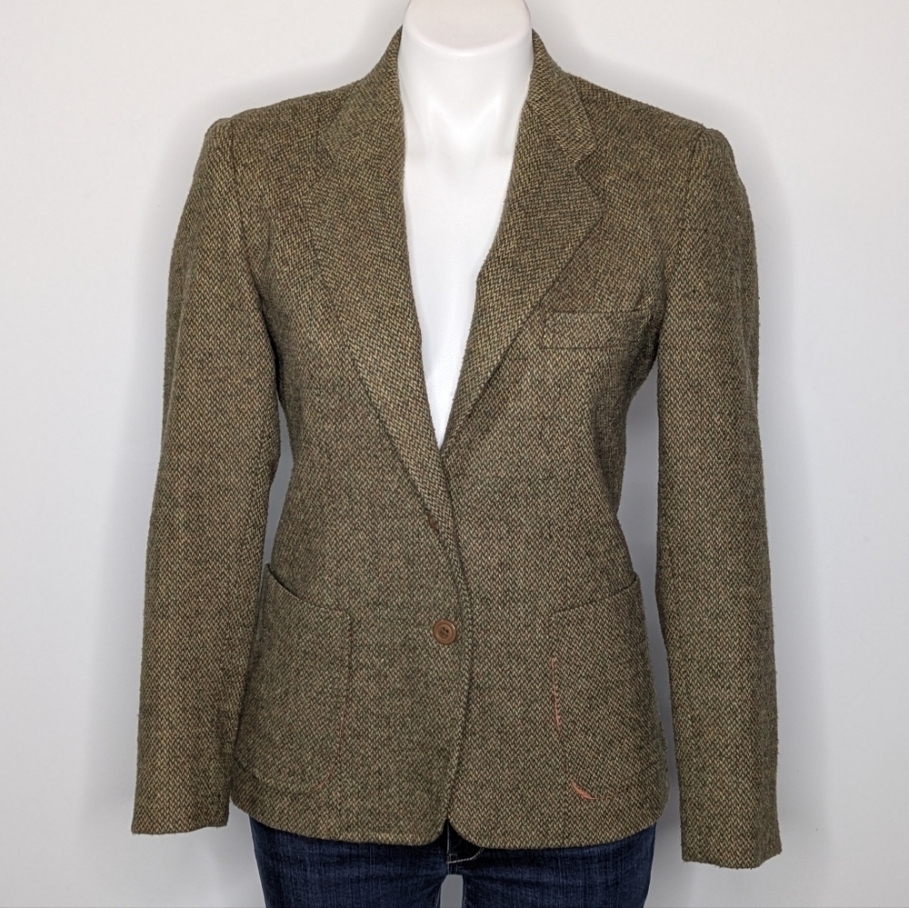 Vintage Cucumber Brown Wool Blend Woven Jacket 7/8